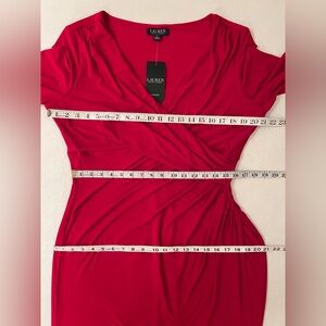 Ralph Lauren Dress 16 Ruched Surplice Wrap V-Neck Front 3/4 Sleeve Knit Jersey